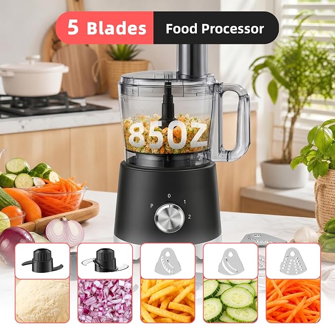 Electric Food Processor 10.5 Cup, Multi-Function Vegetable Chopper with French Fry Slicer, Dough Mixer, Easy to Clean, Secure Design, Stainless Steel, for Vegetables, Smoothie, Fruit