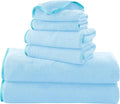 TENSTARS Luxury Silk Hemming Towel Set - Light Thin Quick Drying - 2 Bath Towels 2 Hand Towels 2 Washcloths - Ultra Soft Microfiber Towel for Bath Fitness, Sports, Yoga, Travel (Aquamarine 6 Pieces)