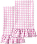 HunnmingRe 2 Pcs Hot Pink Gingham Kitchen Towels Cotton Ruffled | Checked Dish Towels 18"x28" Tea Cloths Plaid Cottage Core Kitchen Decor for Farmhouse Charm Drying Dishes Entertaining Guests