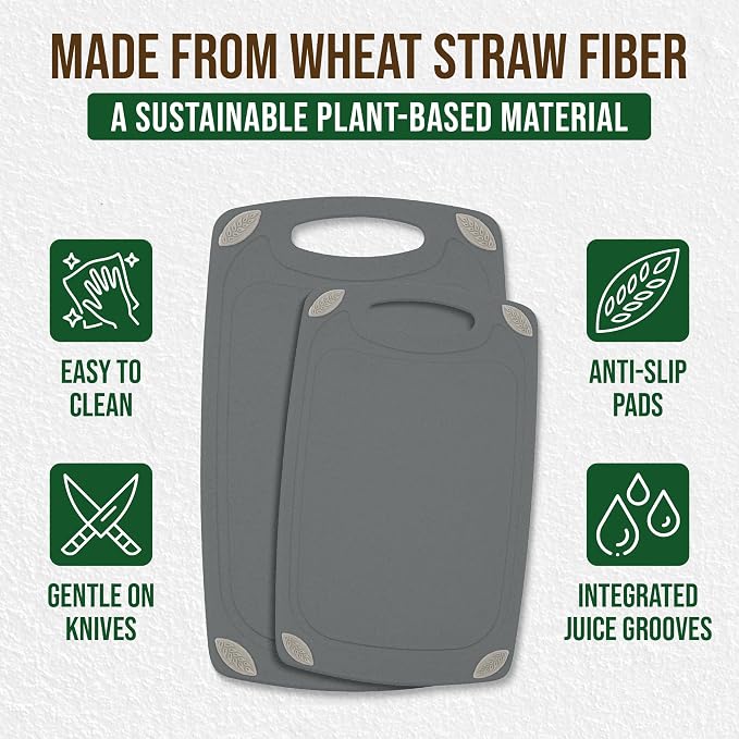 AXIOM CREATIONS 2-Piece Reversible Cutting Board Set Made with Natural Wheat Straw Fiber, Eco-Conscious Food Safe Kitchen Essentials, Gluten Free & BPA Free Chopping Boards for Kitchen
