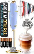 Zulay Kitchen Powerful Milk Frother Wand With Duracell Batteries - Ultra Fast Handheld Drink Mixer - Electric Whisk Foam Maker for Coffee, Lattes, Cappuccino & Matcha - Triple Whisk - Noble Lavender