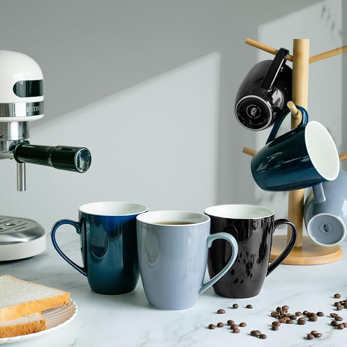 BTaT- Porcelain Coffee Mugs Set, 16 Ounces, 4 Pack, Black Ceramic Coffee Mugs with Handle, Restaurant Cups for Mocha, Tea, Cappuccino, Cocoa, Cereal, Mug Gift Set, Dishwasher Safe