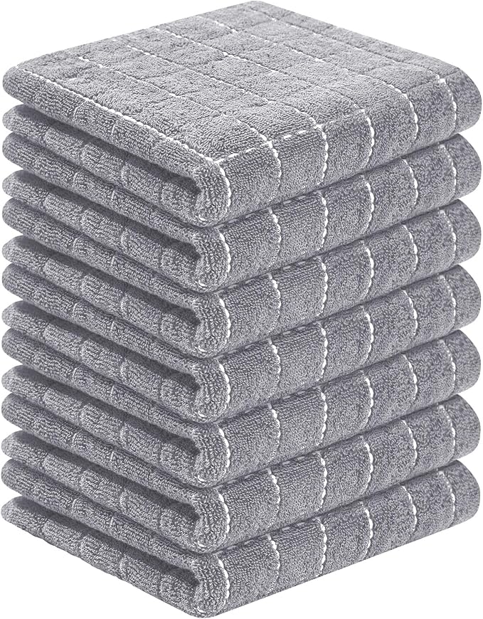 Homaxy 100% Cotton Terry Kitchen Towels, 7 Pack, Light Grey | Ultra Soft and Absorbent Dish Towels for Kitchen, Suitable for Drying and Washing Dishes