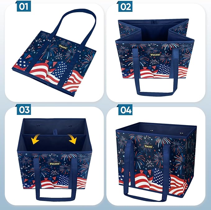 BALEINE 3PK Reusable Grocery Bags, Heavy Duty Shopping Tote Bag | 12'' Long Handles, Reinforced Bottom Keeps Upright, Fold Flat Storage, Water-Resistant Shopping Bag, Multiple Color Options