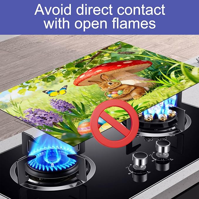 HOMETITUTE Spring Stove Top Cover 28x20 Bunny Mushroom Heat Resistant