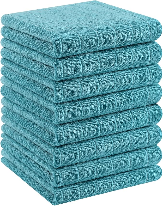 Homaxy 100% Cotton Terry Kitchen Towels, 8 Pack, Lake Blue | Ultra Soft and Absorbent Dish Towels for Kitchen, Suitable for Drying and Washing Dishes