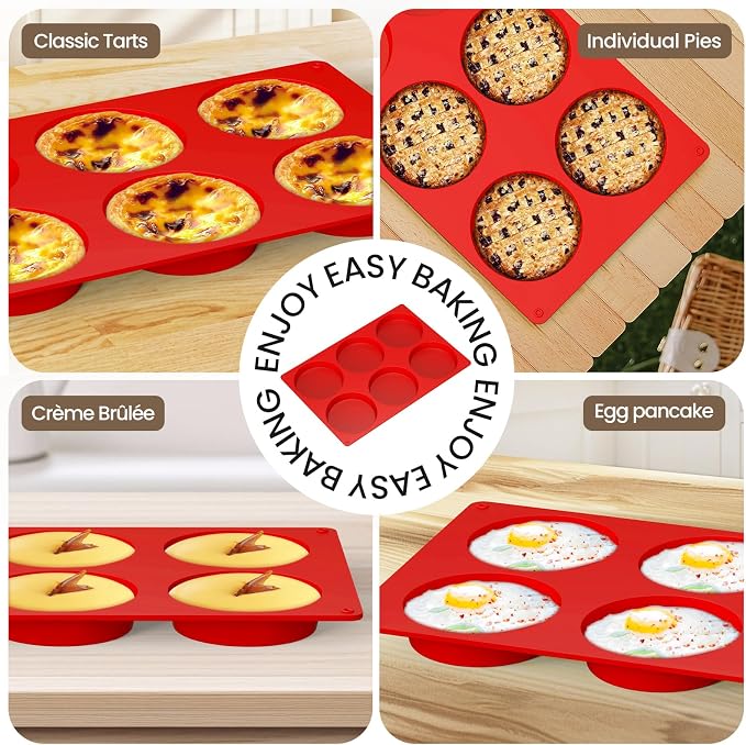 Redfly Silicone Egg Molds for Breakfast Sandwiches 3 Pcs, Non Stick 4 Inch Egg Bites Baking Pans, Jumbo Silicone Muffin Pans for Baking, Round Muffin Top Pan for Whoopie Pie Pan, Hamburger, Fruit Tart