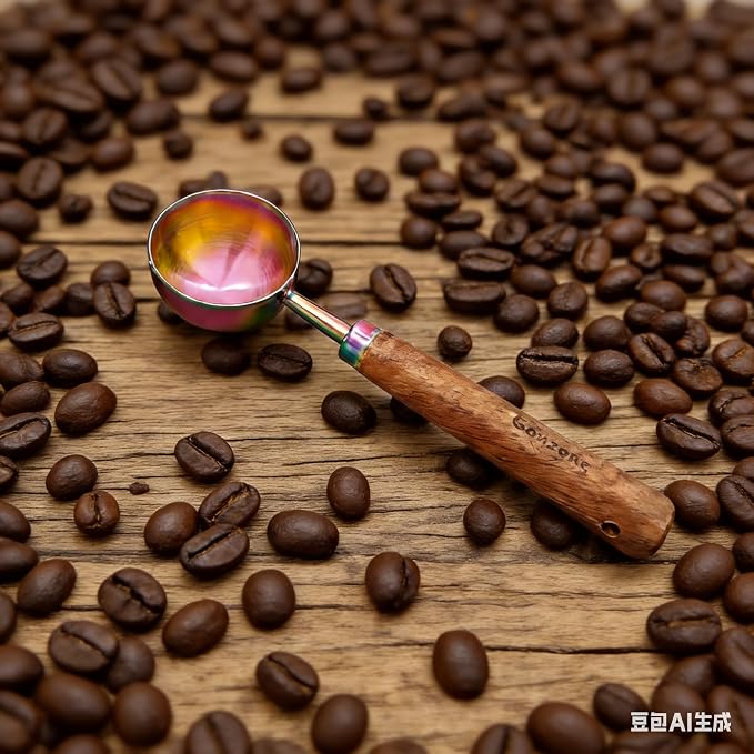 Vintage Coffee Measuring Spoon - 304 Stainless Steel, Coffee Scoop，10g Capacity, Walnut Handle - Perfect for Coffee, Tea, and More (iridescent)