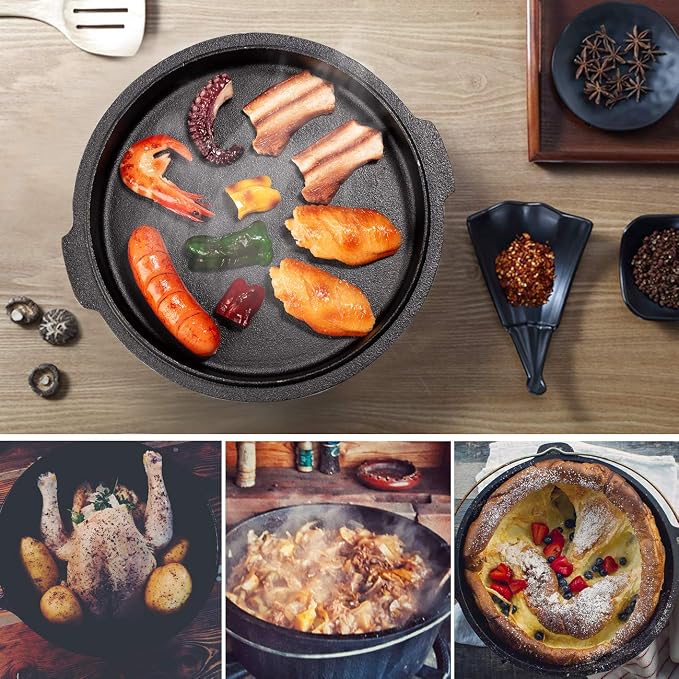 Overmont 6QT Cast Iron Dutch Oven - Pre-Seasoned Pot with Lid Lifter & Legs | Camping Dutch Oven with Cookbook, Cast Iron Pot with Skillet Lid Dual Handles, for Outdoor Campfire Cooking BBQ Grill Stove