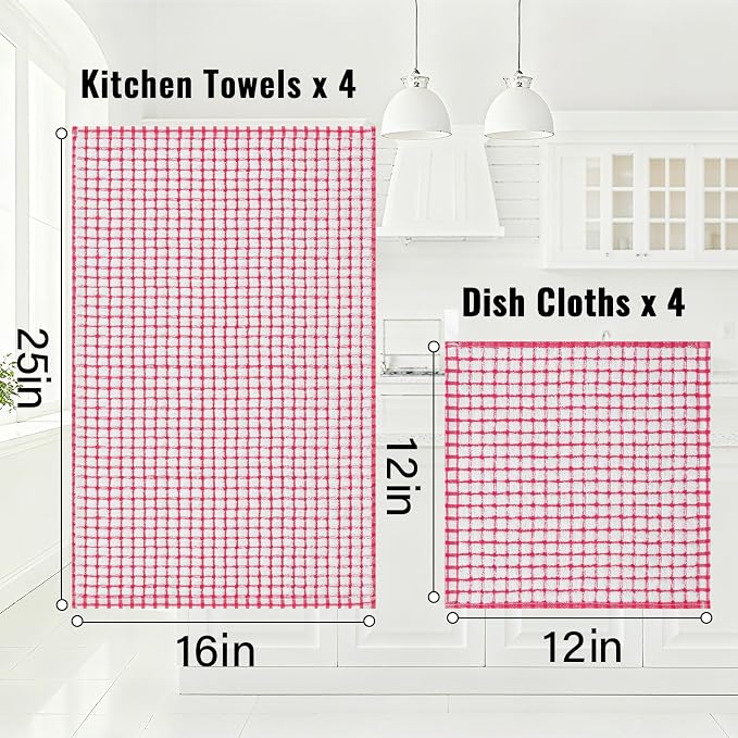 Homaxy Kitchen Towels and Dishcloths Set, Set of 12, Red | Cotton Terry Kitchen Dish Towels, Super Soft and Absorbent Dish Cloths, 16 x 25 and 12 x 12 Inches