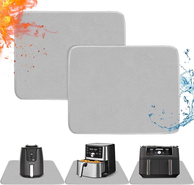 2 PCS Heat Resistant Mats for Countertop Air Fryer, 24x21in, Grey | 1022 ℉ Fireproof mat, air fryer accessories for ninja, cosori, waterproof hot pads for kitchen toaster, oven, coffee maker