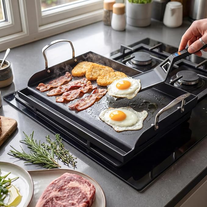 Utheer Griddle Kit, 17 x 13 Inch Pre-Seasoned Cast Iron Flat Top | Includes scratch-free tools for cooking, universal design works with gas grills, charcoal grills and camping