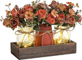3 Pcs Mason Jar Centerpiece Table Decorations for Dining Table Decor Farmhouse Coffee Table Decor with Wood Tray and Led Light Table Centerpieces for Dining room Kitchen Living Bathroom,Orange | Rustic Farmhouse Decor for Home Décor Accents Kitchen Cou...