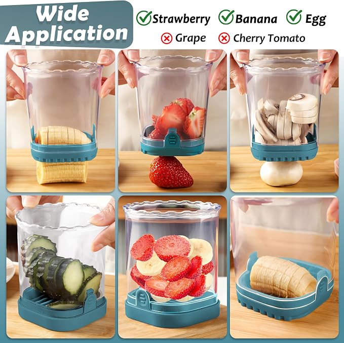 Creative Strawberry Slicer, Detachable Cutter with Push Plate (Teal)
