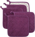 100% Cotton Kitchen Everyday Basic Terry Pot Holder Heat Resistant Coaster Potholder for Cooking and Baking Set of 5 Grape