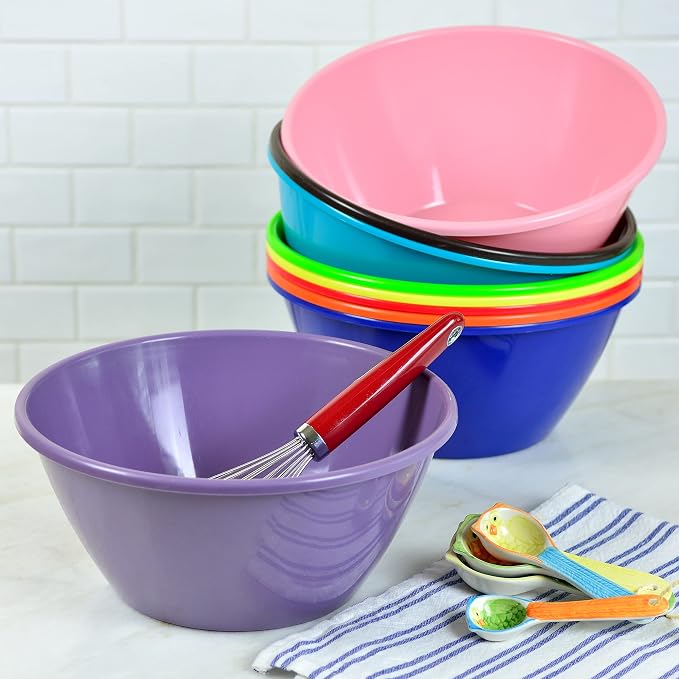 Youngever 11 inch 120 Ounce Plastic Mixing and Serving Bowls, Large Popcorn Bowls, Salad Bowls, Chip and Dip Serving Bowls, Set of 9 (Rainbow)