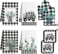 8 Pcs Kitchen Towels Pot Holders and Oven Mitt Set Kitchen Accessories 4 Dish Towels 2 Absorbent Square Potholders 2 Heat Resistant Glove for Cooking Baking Home (Green(Eucalyptus Leaf))