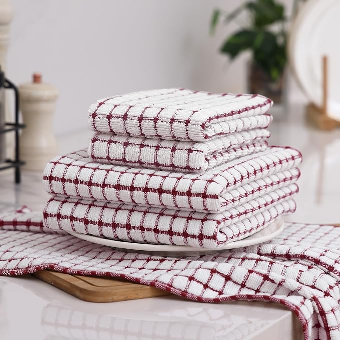 Homaxy Kitchen Towels and Dishcloths Set, Set of 12, Burgundy | Cotton Terry Kitchen Dish Towels, Super Soft and Absorbent Dish Cloths, 16 x 25 and 12 x 12 Inches