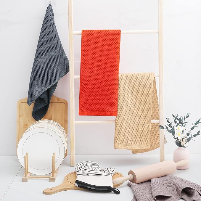 Homaxy 100% Cotton Waffle Weave Kitchen Dish Towels 6-Pack, Apricot | 13 x 28 Inches, Ultra Soft Absorbent Dish Towels, Quick Drying Cleaning Towels
