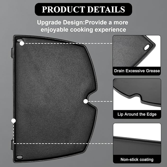 QuliMetal Cast Iron Griddle for Weber Q100, Q120, Q1000 and Q1200 | 12.6 x 8.6 inch replacement griddle for Weber Q series gas grills; replaces Weber 6558