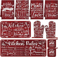 Fourluoo 10 Pcs Red Kitchen Decor and Accessories Oven Mitts and Pot Holders Sets Red and White Dish Towels Farmhouse Kitchen Rugs Mats for Home Baking Cooking Birthday Summer Decorations Women Gifts