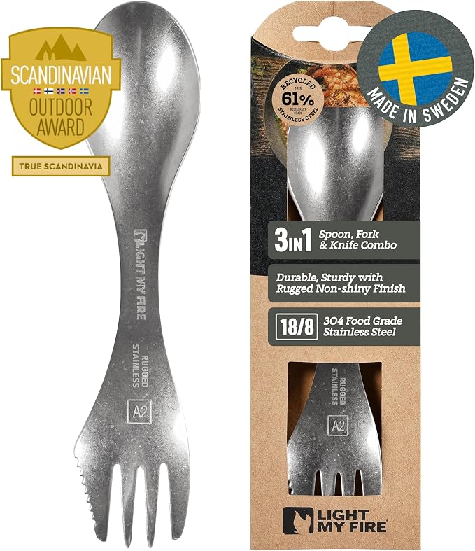 Light My Fire Sporks Stainless Steel (18/8) Camping Spork, Unbreakable Fork Spoon Knife Set - Sporks Reusable Camping Utensils, Durable & Lightweight Metal Spork, Outdoor Hiking Survival Gear