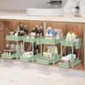 4-Pack 2-Tier Under Sink Organizer with Pull Out Drawers | Multi-use kitchen & bathroom storage. Includes hanging hooks and cups. Green, space-saving cabinet design. 12.8 Inch