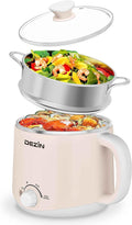 Dezin 1.6L Electric Pot with Steamer, Stainless Steel Pot with Dual Power | Keep Warm, Rapid Cooker, for Ramen, Egg, Dumpling, Soup & Oatmeal, Overheat & Boil-Dry Protection, Ideal for Dorm & Office