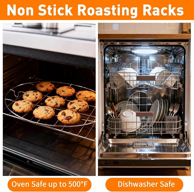 Oval Roasting Cooling Rack 9.8x6.7 Inch Baking Broiling Rack | 304 Stainless Steel Cookware 0.8 Inch heigh Thick Version 2PCS for Party Turkey Dinner Steak