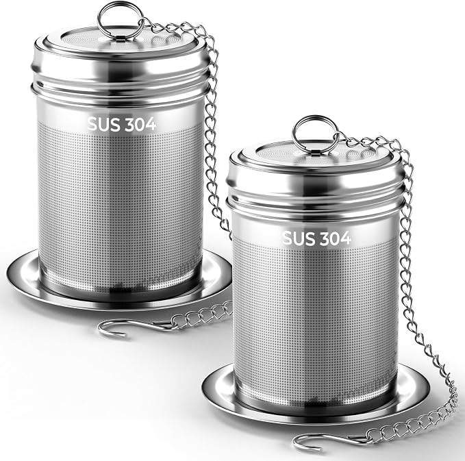 2 Pack Reinmoson 304 Stainless Steel Tea Infuser for Loose Leaf Tea | 1.58” x 2.2” Extra Fine Mesh Tea Strainers Ball, Threaded Lid, Loose Leaf Tea Steeper for Black Tea, Rooibos, etc