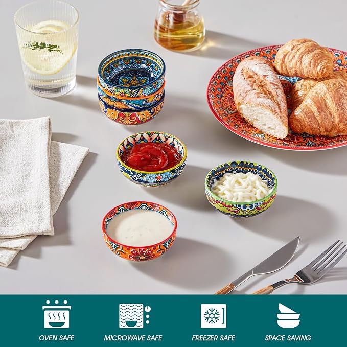 vancasso Ceramic Dipping Bowls Set of 6, 2.7 Oz Sauce Bowls | Perfect for sushi, soy sauce, dips, snacks, charcuterie, meal prep and everyday serving. Microwave & dishwasher safe