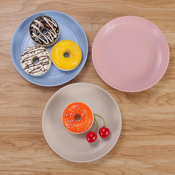 7 Inches Small Unbreakable Wheat Straw Plates - Reusable Plate Sets of 4 - Dishwasher & Microwave Safe - Perfect for Dinner Dishes - Healthy, BPA Free & Eco-Friendly (7 Inches)