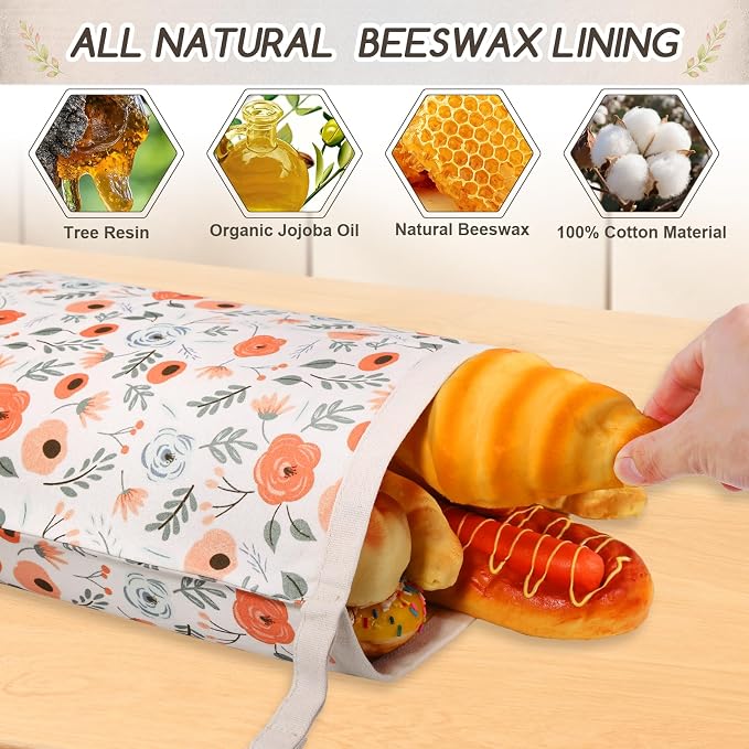2 Pack Beeswax Bread Bags for Homemade Bread, Sourdough Storage XL 17"x13" | Reusable Bees Wax Bread Bag & Keeper, Natural Canvas with Premium Box for Home Baking, Freezer Storage & Outdoor Use