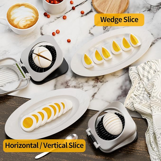 Multipurpose 3 in 1 Heavy Duty Egg Slicer, Stainless Steel Wire, Dark Black | Not Dishwasher Safe, Rust Resistant, Egg Cutter for Hard Boiled Eggs, Soft Food and Soft Fruit, Salads, Butter, Cheese, Spam
