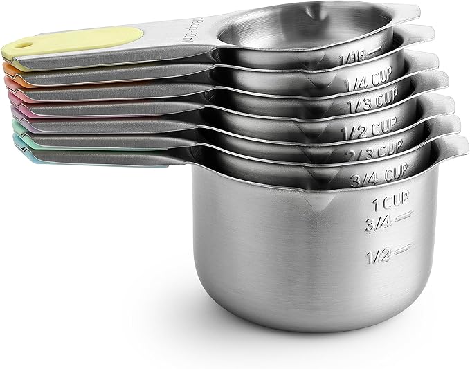 Spring Chef Magnetic Stainless Steel Measuring Cups Set of 7, Pastel | Patented Metal Measuring Cups for Measuring Dry or Liquid Ingredients, Easy to Read Markings, Dishwasher Safe Magnetic Cups