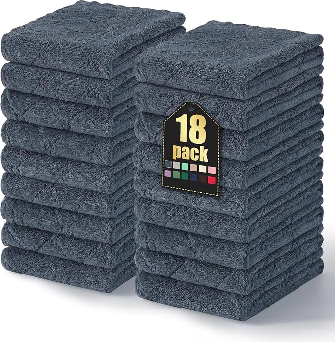 Homaxy 18 Pack Super Soft Absorbent Dish Towels, 10" x 20", Dark Grey | Coral Velvet, Nonstick Oil Fast Drying Microfiber Cleaning Cloth, No Lint Dishcloths for washing and drying