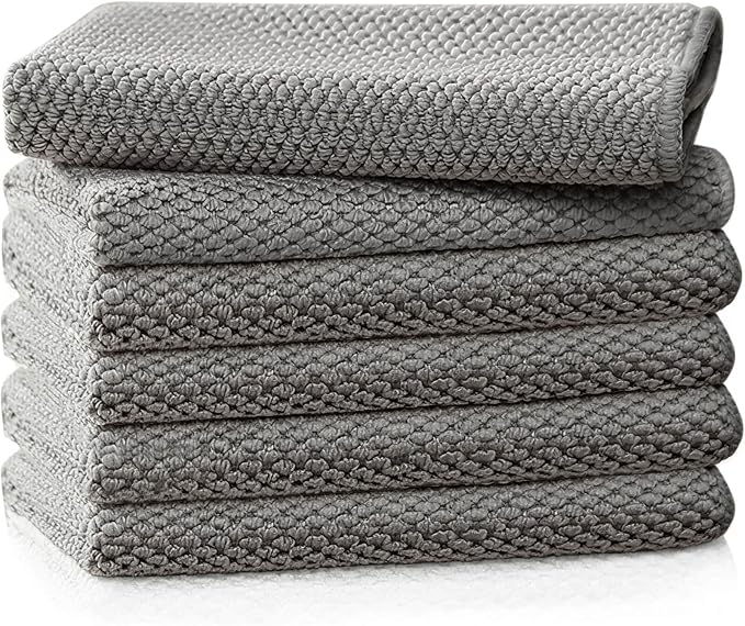 Barista Towel, Microfiber Cleaning Cloths, Grey, 6 Pack | Coffee Bar Accessories, Thick Lint-free Microfiber, Highly Absorbent Cleaning Towels for Espresso Steam Wands