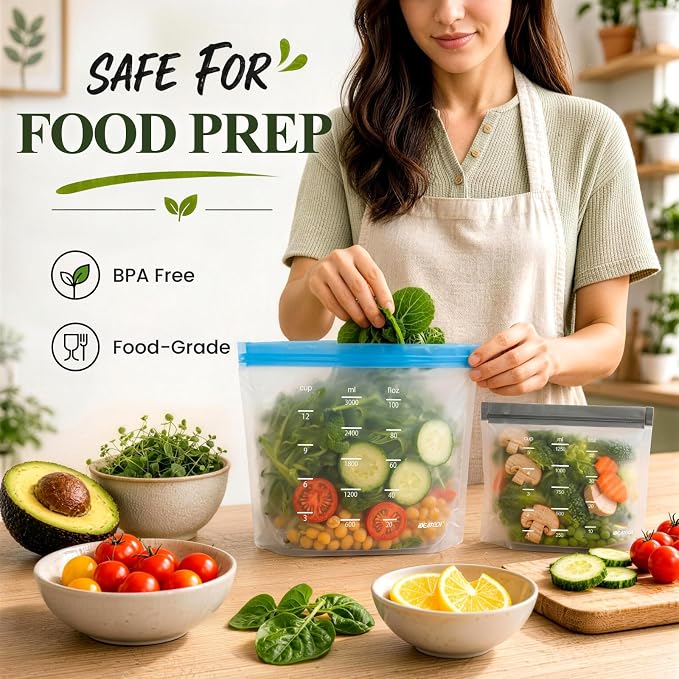 Dishwasher Safe Reusable Storage Bags Stand Up - BPA Free Reusable Sandwich Bag - Leakproof Gallon Freezer Bags, Food Storage Bags - Multicolor 6 Large + 6 Sandwich + 6 Snack Bags
