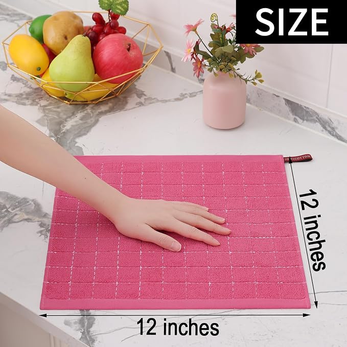 Homaxy 100% Cotton Terry Kitchen Towels, 12 Pack, Rose Red | Ultra Soft and Absorbent, Suitable for Drying and Washing Dishes