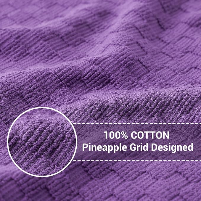 Homaxy 100% Cotton Terry Dish Cloths, 12"x12", 12-Pack, Purple | Ultra Soft Absorbent Dish Towels with Hanging Loop, Pineapple Grid Designed