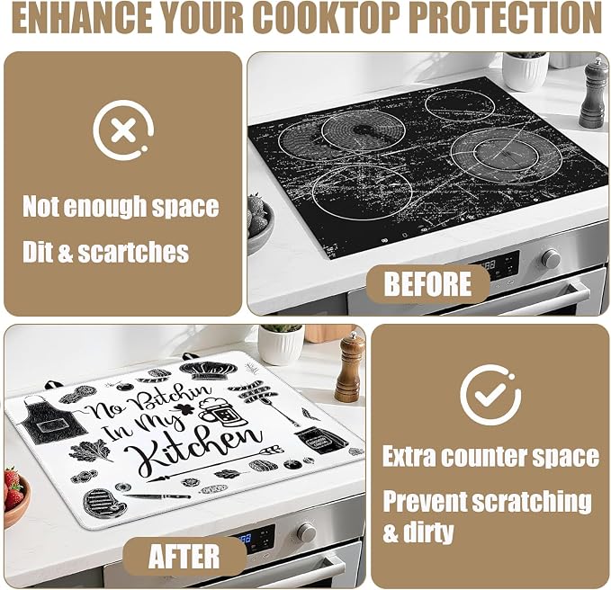 Kitchen Stove Top Covers for Electric Stove, Electric Gas Stove Pad Heat Resistant Range Cooktop Protector for Home Decor Kitchen 28"x20"