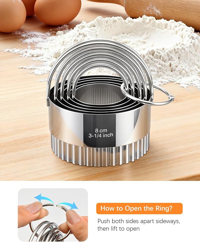 Biscuit Cutter Set with Handle, 5pcs Fluted Cookie Cutters | Pastry, Cakes, Donut Baking Tool, Stainless Steel, Dishwasher Safe, In/cm Markings, Ergonomic Arched Grip