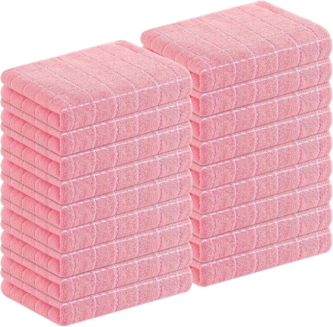 Homaxy 100% Cotton Terry Kitchen Towels, 18 Pack, Pink | Ultra Soft and Absorbent Dish Towels for Kitchen, Suitable for Drying and Washing Dishes