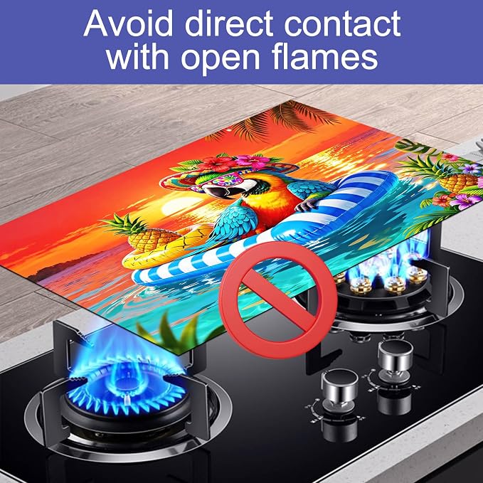 HOMETITUTE Summer Stove Top Cover 28x20 Tropical Parrot Ocean Heat Resistant