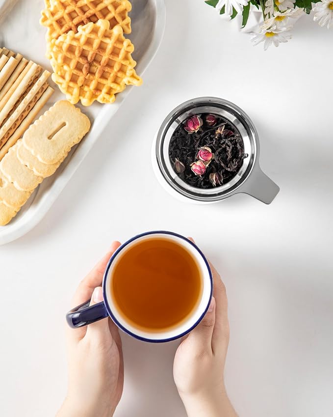 vancasso SELENE Porcelain Tea Mug, 18 oz Porcelain Tea Cup with Infuser and Lid Steeps Loose Leaf Tea, Microwave & Dishwasher Safe, Delicate Floral