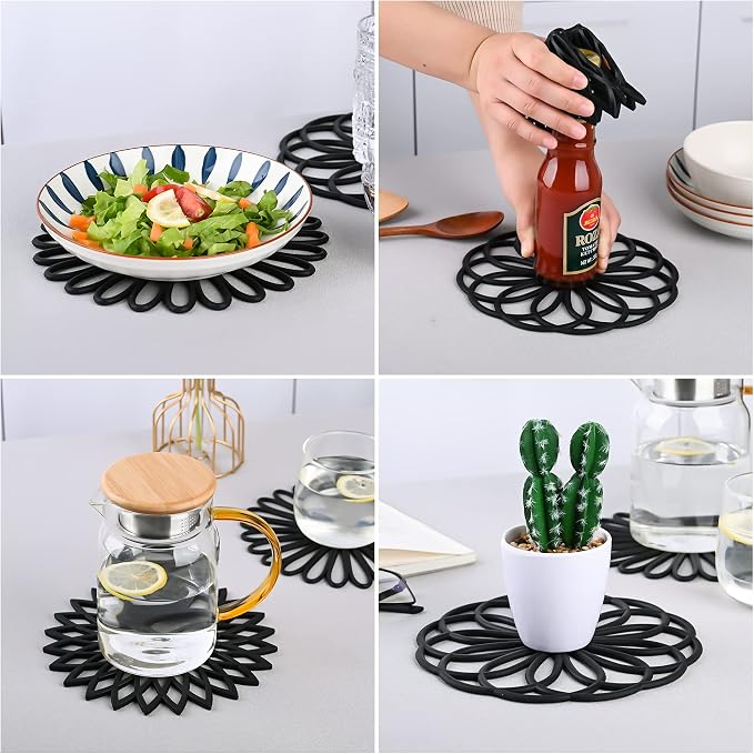 Silicone Trivets for Hot Dishes, Trivet Mat Pads for Kitchen Decor, Trivet for Hot Pots and Pans, Heat Resistant Mats Countertop, Round Trivets Table & Quartz Countertops Teal Set 3