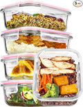 Vtopmart 5Pack 22oz Glass Storage Containers with Lids, Pink | Glass Meal Prep Food Container Sets, Snap Airtight Lid, For Microwave, Oven, Freezer and Dishwasher, BPA Free