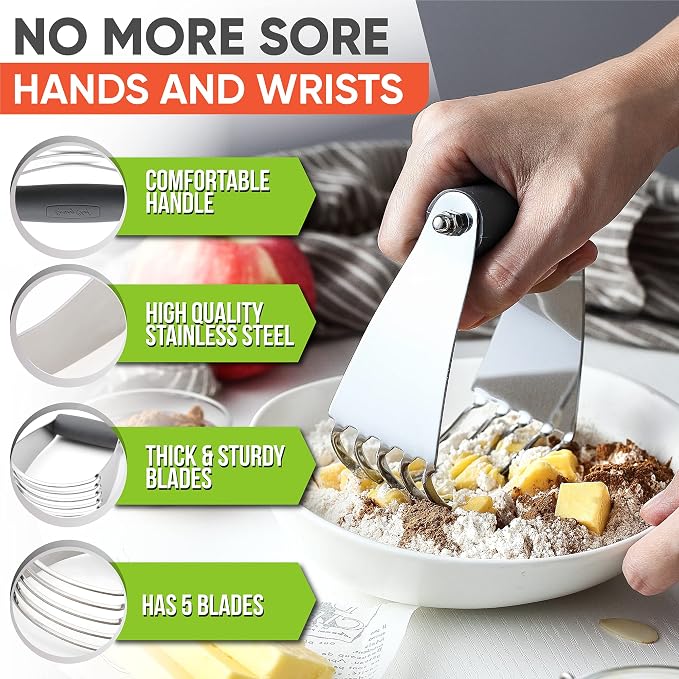 Spring Chef Medium Dough Blender Hand Tool - Durable Pastry Cutter - Gray | Heavy Duty Dough Mixer w/ Stainless Steel Blades, Professional Pastry Blender for Easy Mixing, Dishwasher Safe