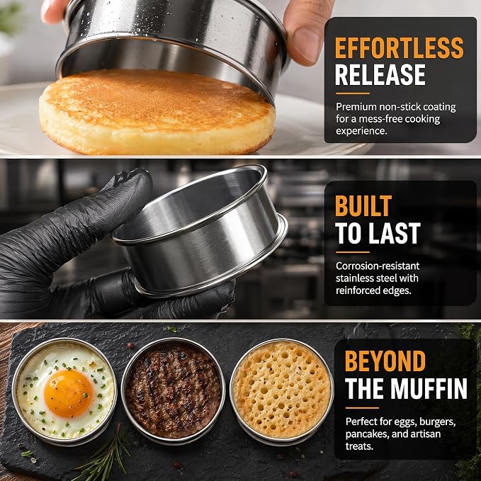 24packs English Muffin Ring 3.15 Inch+ 4 Inch Crumpet Rings Stainless Steel Double Rolled Nonstick Metal Round Tart Ring Molds for Cookie Baking Cooking