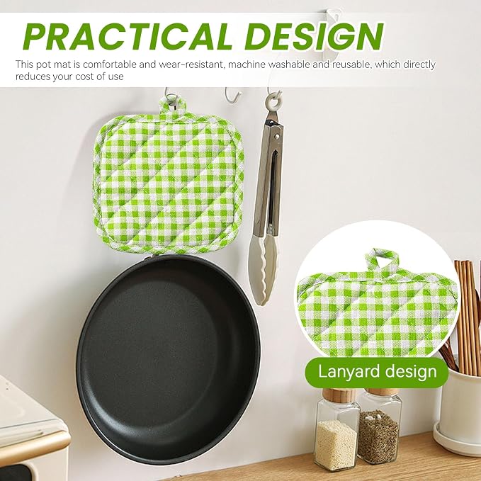 4pcs Pot Holders for Kitchen, Cotton Kitchen Hot Pads, Heat Resistant Oven Mitts and Pot Holders Sets (Green Tartan)
